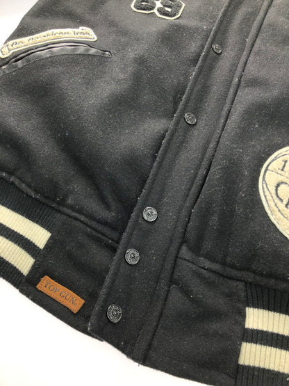 【現状渡し品】【メンズ】  TOPGUN トップガン VARSITY JACKET ワッペン付き 切り替え バーシティジャケット スタジャン アウター 145-250201-hi-08-tag サイズ：L カラー：ブラック 万代Net店