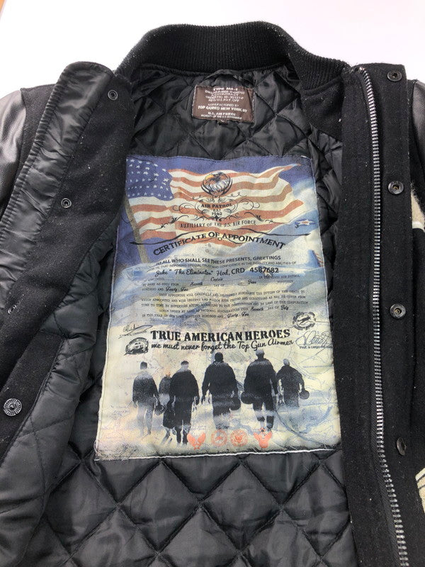 【現状渡し品】【メンズ】 TOPGUN トップガン VARSITY JACKET ワッペン付き 切り替え バーシティジャケット スタジャン アウター 145-250201-hi-08-tag サイズ：L カラー：ブラック 万代Net店