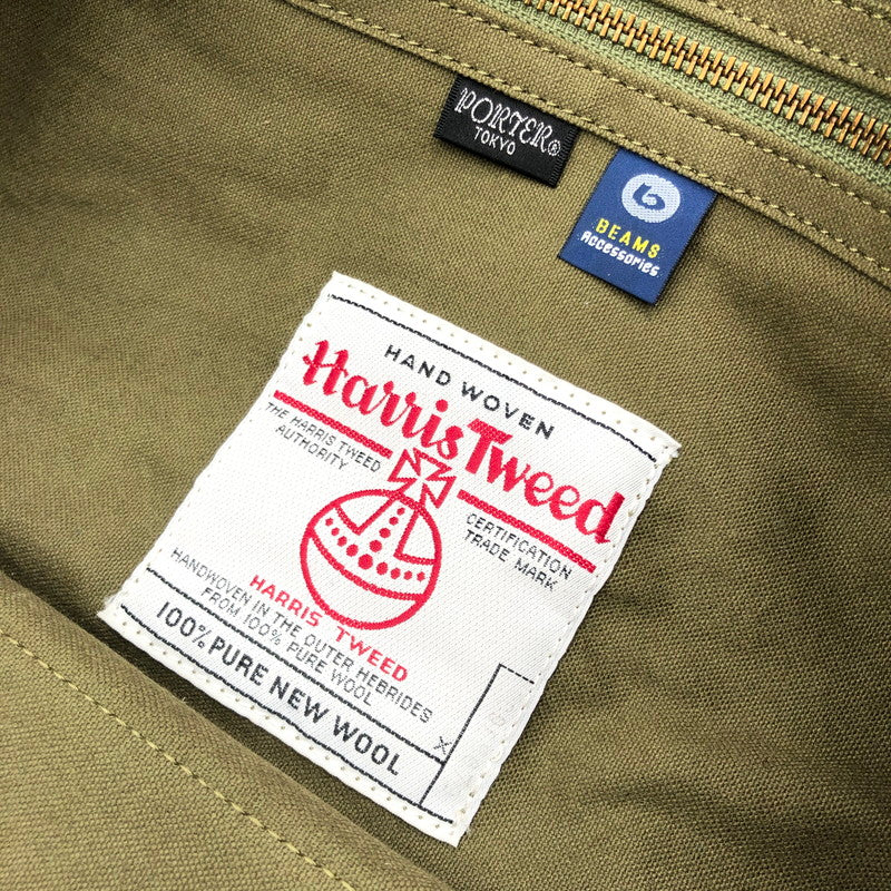 【中古品】【メンズ】 PORTER ポーター × BEAMS ビームス × HARRIS TWEED ハリスツイード コラボ 別注 吉田カバン WOOL BOSTON BAG ウール ボストンバッグ カバン 188-250131-yk-06-tag カラー：オリーブ 万代Net店