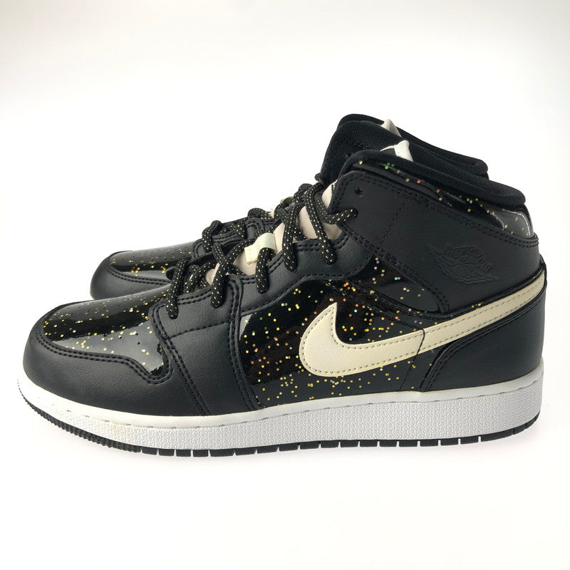 【中古品】【レディース】 NIKE ナイキ AIR JORDAN 1 MID SE GS BLACK SPECKLE GLITTER AV5174-001 エア ジョーダン 1 ミッド ブラック スピークル グリッター スニーカー 靴 166-250204-na-07-tag サイズ：25cm US 7Y カラー：BLACK/WHITE-BLACK 万代Net店
