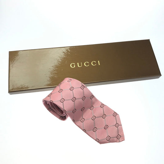 【中古品】【メンズ】 GUCCI グッチ 総柄 ネクタイ シルク100% スーツ小物 服飾雑貨 183-250225-yk-05-tag カラー：ピンク 万代Net店