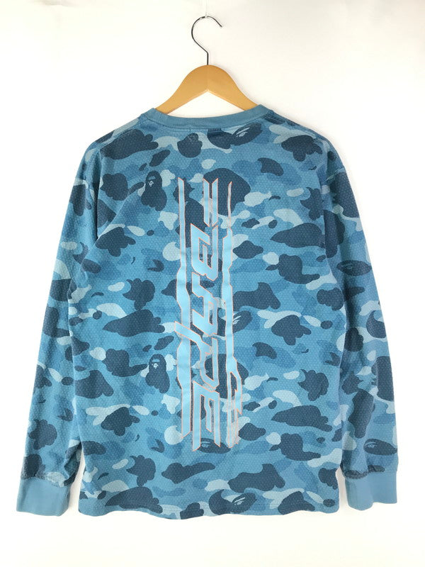 【現状渡し品】【メンズ】 A BATHING APE アベイシングエイプ HONEYCOMB CAMO LONG SLEEVE T-SHIRT 001LTJ301004M ハニカム カモ ロングスリーブ Tシャツ 長袖Tシャツ 142-250226-hi-22-tag サイズ：XL カラー：ブルー 万代Net店