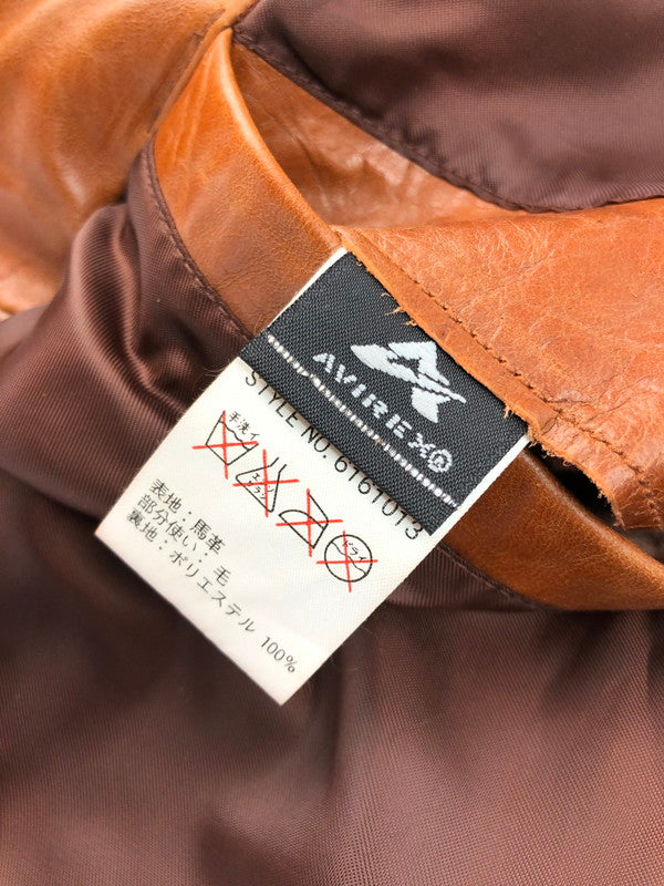 【現状渡し品】【メンズ】 AVIREX アヴィレックス LEATHER SHORT JACKET 6161013 ホースハイド レザーショートジャケット 馬革 アウター 145-250222-hi-19-tag サイズ：M カラー：ブラウン 万代Net店