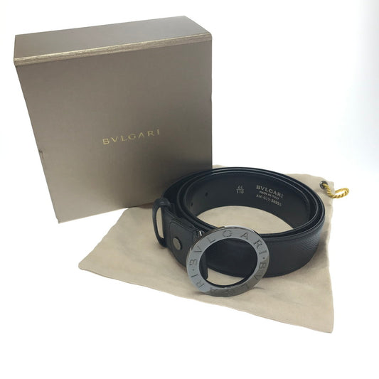 【中古品】【メンズ】 BVLGARI ブルガリ ROUND LOGO BUCKLE LEATHER BELT 38955 ラウンド ロゴバックル レザー ベルト 服飾雑貨 アクセサリー 183-250225-yk-18-tag サイズ：110/44 カラー：ブラック 万代Net店