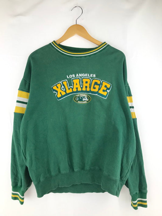 【中古品】【メンズ】 XLARGE エクストララージ STRIPED SLEEVE TEAM LOGO CREWNECK SWEAT 101223012007 ストライプスリーブ チームロゴスウェット トレーナー 142-250228-hi-12-tag サイズ：M カラー：グリーン 万代Net店