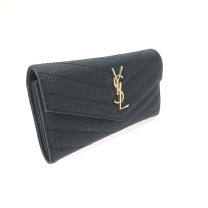 【中古品】【レディース】 SAINT LAURENT PARIS サンローランパリ カサンドラ マトラッセ ラージ フラップウォレット 372264BOW011000 プードル エンボスレザー イタリア製 長財布 181-250307-yk-11-tag カラー：ブラック 万代Net店