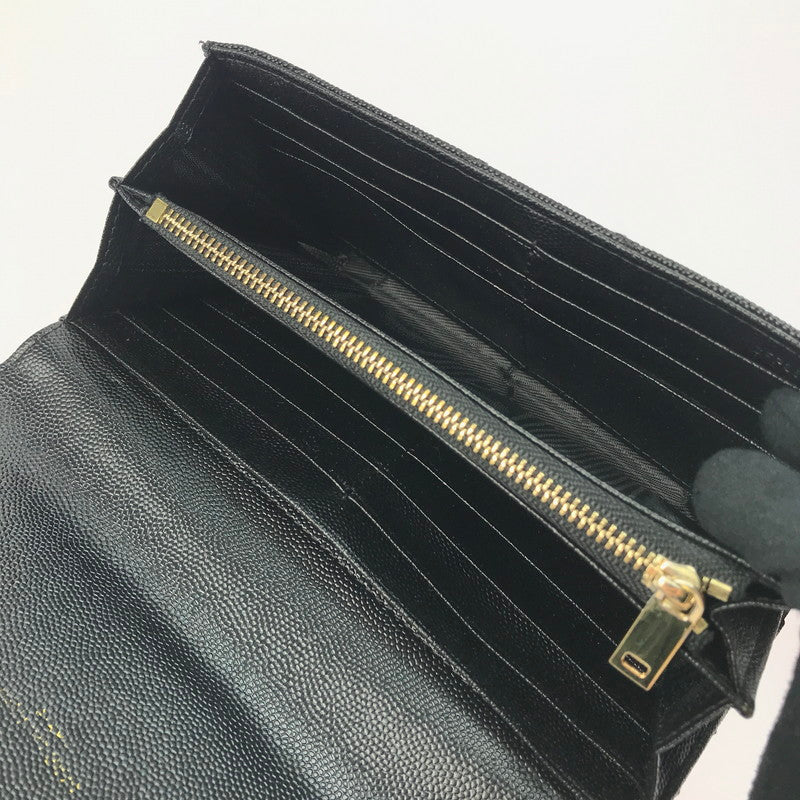 【中古品】【レディース】 SAINT LAURENT PARIS サンローランパリ カサンドラ マトラッセ ラージ フラップウォレット 372264BOW011000 プードル エンボスレザー イタリア製 長財布 181-250307-yk-11-tag カラー：ブラック 万代Net店