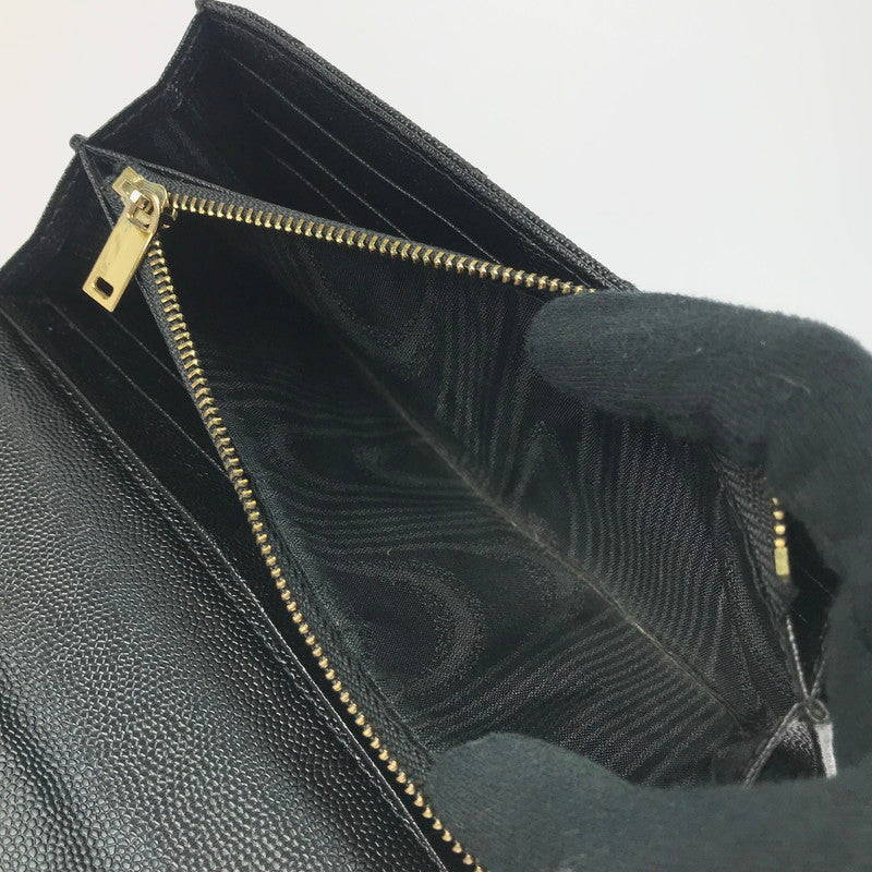 【中古品】【レディース】 SAINT LAURENT PARIS サンローランパリ カサンドラ マトラッセ ラージ フラップウォレット 372264BOW011000 プードル エンボスレザー イタリア製 長財布 181-250307-yk-11-tag カラー：ブラック 万代Net店