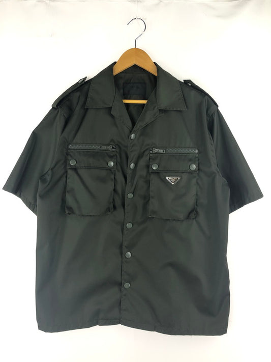 【中古品】【メンズ】 PRADA プラダ LOGO PLATE NYLON OVERSIZED S/S SHIRT SC491 S192 I18 19AW  ロゴプレート ナイロン オーバーサイズショートスリーブシャツ 141-250309-hi-11-tag サイズ：L カラー：グリーン 万代Net店