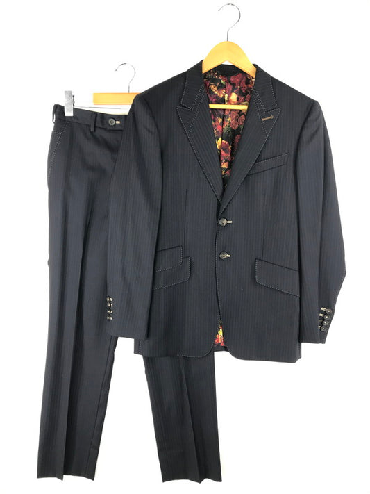 【中古美品】【メンズ】 Paul Smith ポール・スミス STRIPE SUIT ストライプ柄 スーツ PC-ST-53467 裏地花柄 セットアップ 141-250308-hi-28-tag サイズ：M カラー：ネイビー 万代Net店