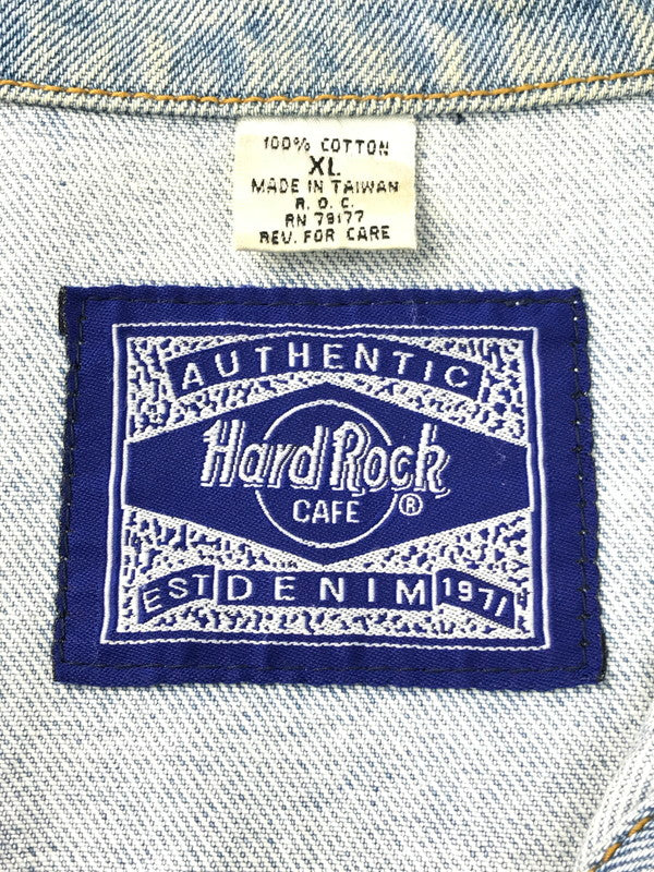 【中古品】【メンズ】  ＨARDROCK CAFE ハードロックカフェ DENIM JACKET デニムジャケット 台湾製 ロゴ刺繍 ライトアウター 146-250313-hi-27-tag サイズ：XL カラー：ライトインディゴ 万代Net店