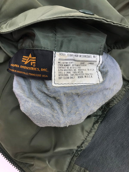 【現状渡し品】【メンズ】 ALPHA アルファ × RISK リスク コラボ MA-1 REMAKE FLIGHT JACKET リメイクフライトジャケット 中綿ジャケット アウター 145-250313-hi-30-tag サイズ：L カラー：カーキ 万代Net店