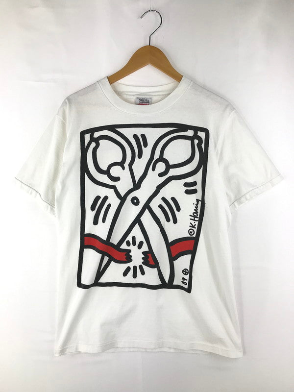 【中古品】【メンズ】 ONEITA オニータ 90's KEITH HARING ART TEE 90年代 キース・ヘリング アートTシャツ ハサミ 銀タグ 半袖Tシャツ 146-250323-hi-11-tag サイズ：L カラー：ホワイト 万代Net店