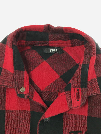 【現状渡し品】【メンズ】 TMT ティーエムティー × THE ROLLING STONES ザ ローリング ストーンズ CHECK SHIRTS TSH-F21SP03 チェックシャツ 長袖シャツ 140-260518-na-16-tagh サイズ：S カラー：レッド系 万代Net店