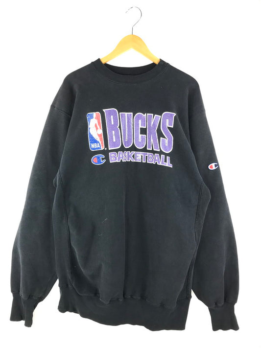 【中古品】【メンズ】 Champion チャンピオン 90's VINTAGE REVERSE WEAVE NBA PRINT SWEATSHIRT 90年代 ヴィンテージ リバースウィーブ NBAプリント スウェット トップス トレーナー 146-250404-yk-08-tag サイズ：XXL カラー：ブラック 万代Net店