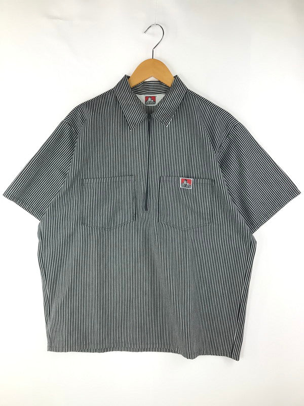 【中古品】【メンズ】 BEN DAVIS ベンデイビス STRIPE HALF ZIP S/S SHIRTS ストライプ ハーフジップ ショートスリーブ シャツ 半袖 トップス 142-250410-yk-02-tag サイズ：L カラー：ブラック/ホワイト 万代Net店