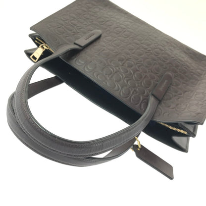 【現状渡し品】【レディース】 COACH コーチ 51728 SIGNATURE HAND BAG シグネチャー型押し ハンドバッグ 鞄 カバン 180-260704-ty-03-tagh カラー：ダークブラウン 万代Net店