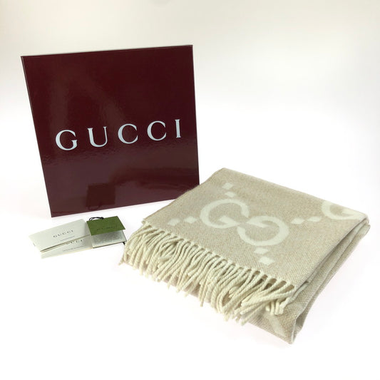 【中古美品】【レディース】 GUCCI グッチ GGカシミアラメ ジャガード スカーフ 764635 マフラー 服飾小物 183-250618-hi-30-tag カラー：ホワイト系 万代Net店
