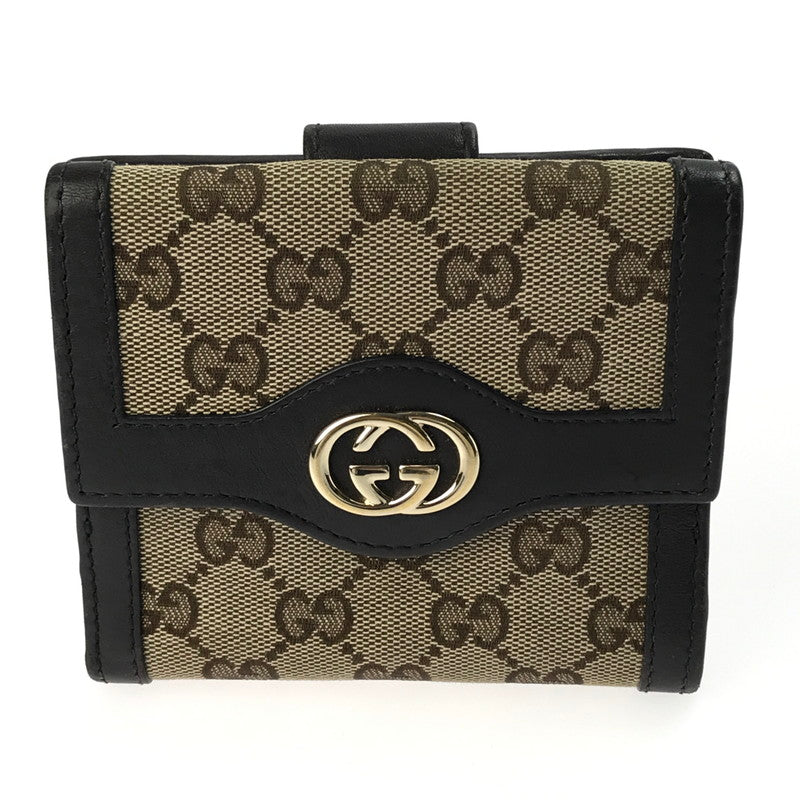 【中古品】【レディース】 GUCCI グッチ キャンバス シマ ショートウォレット 334457 二つ折り 財布 181-250425-yy-16-tag カラー：ベージュ 万代Net店