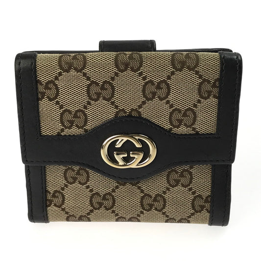 【中古品】【レディース】 GUCCI グッチ キャンバス シマ ショートウォレット 334457 二つ折り 財布 181-250425-yy-16-tag カラー：ベージュ 万代Net店