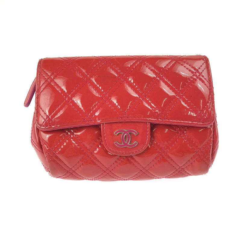 【中古品】【レディース】 CHANEL シャネル マトラッセ パテント 化粧ポーチ 鏡付き 小物入れ カバン 180-250518-hi-16-tag カラー：レッド系 万代Net店