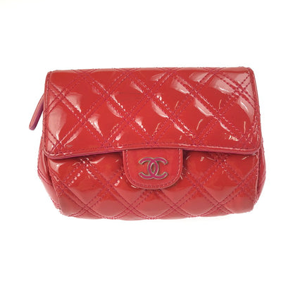 【中古品】【レディース】 CHANEL シャネル マトラッセ パテント 化粧ポーチ 鏡付き 小物入れ カバン 180-250518-hi-16-tag カラー：レッド系 万代Net店