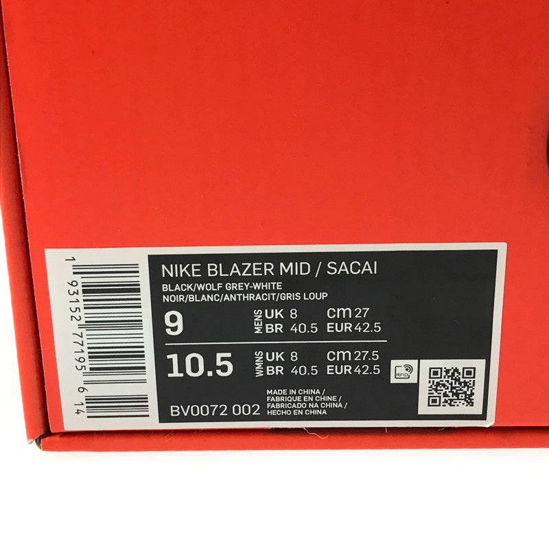 【現状渡し品】【メンズ】 NIKE ナイキ × SACAI サカイ コラボ BLAZER MID BV0072-002 ブレーザー MID スニーカー 靴 160-250512-hi-08-tag サイズ：27cm US 9 カラー：BLACK/WOLF GREY-WHITE 万代Net店