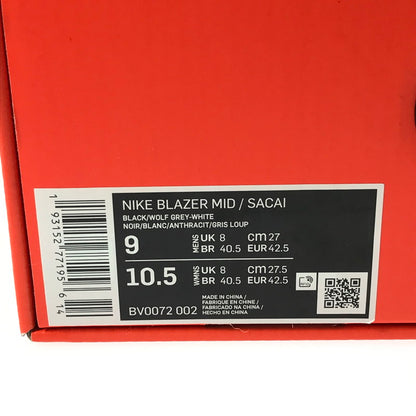 【現状渡し品】【メンズ】 NIKE ナイキ × SACAI サカイ コラボ BLAZER MID BV0072-002 ブレーザー MID スニーカー 靴 160-250512-hi-08-tag サイズ：27cm US 9 カラー：BLACK/WOLF GREY-WHITE 万代Net店