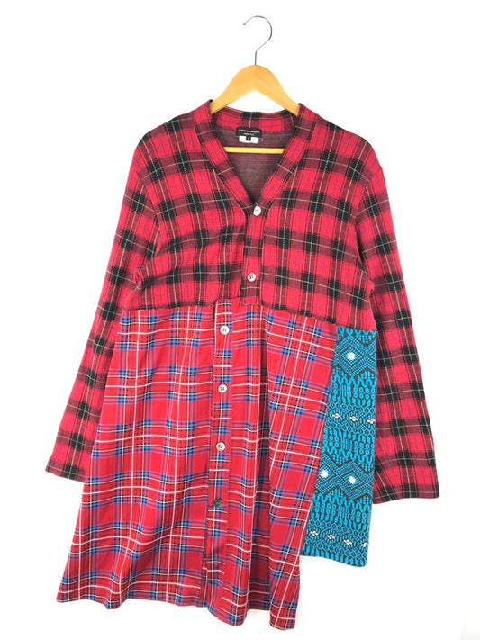 【中古品】【メンズ】 COMME des GARCONS HOMME PLUS コムデギャルソンオムプリュス 20AW 再構築 変形 素材切替 クレイジーパターン ドッキングロングシャツ PF-T004 長袖シャツ 140-250510-hi-01-tag サイズ：M カラー：レッド 万代Net店