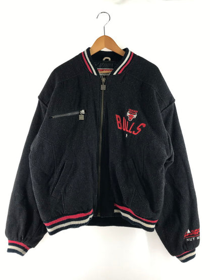 【中古品】【メンズ】 NUTMEG BY CAMPRI ナツメグ バイ カンプリ 90's CHICAGOBULLS WOLL STADIUM JACKET 90年代 シカゴブルズ 刺繡 ウールスタジアムジャケット 146-250927-rt-07-tag サイズ：L カラー：ブラック 万代Net店