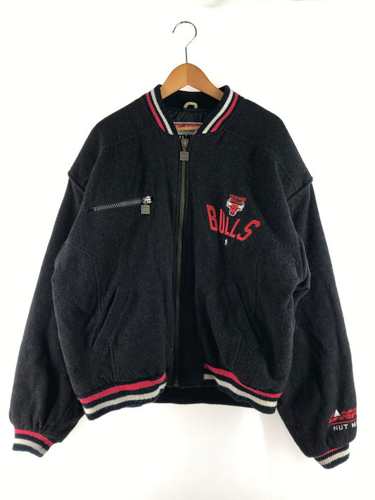 【中古品】【メンズ】 NUTMEG BY CAMPRI ナツメグ バイ カンプリ 90's CHICAGOBULLS WOLL STADIUM JACKET 90年代 シカゴブルズ 刺繡 ウールスタジアムジャケット 146-250927-rt-07-tag サイズ：L カラー：ブラック 万代Net店