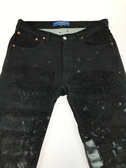 【現状渡し品】【メンズ】 INNOCENCE NYC イノセンス ニューヨーク LEATHER PATCH DENIM PANTS INLPDM01 レザーパットワークデニムパンツ ジーンズ 153-250618-hi-18-tag カラー：ブラック 万代Net店