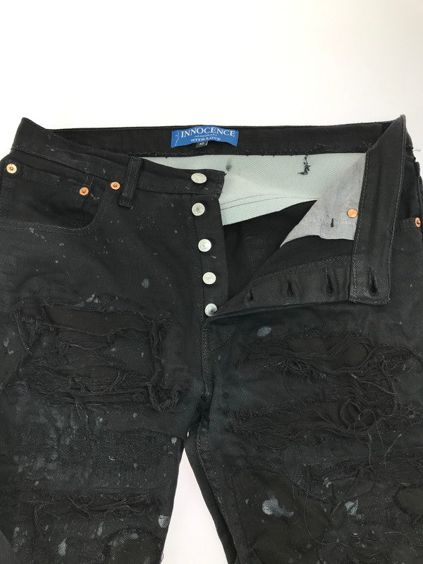 【現状渡し品】【メンズ】 INNOCENCE NYC イノセンス ニューヨーク LEATHER PATCH DENIM PANTS INLPDM01 レザーパットワークデニムパンツ ジーンズ 153-250618-hi-18-tag カラー：ブラック 万代Net店