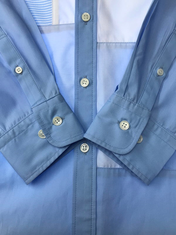 【中古品】【メンズ】 COOHEM コーヘン KNIT PATCHWORK LONG SLEEVES SHIRT 13-222-016 ニット パッチワーク ロングスリーブ シャツ 140-251113-rt-06-tag サイズ：L カラー：ブルー 万代Net店