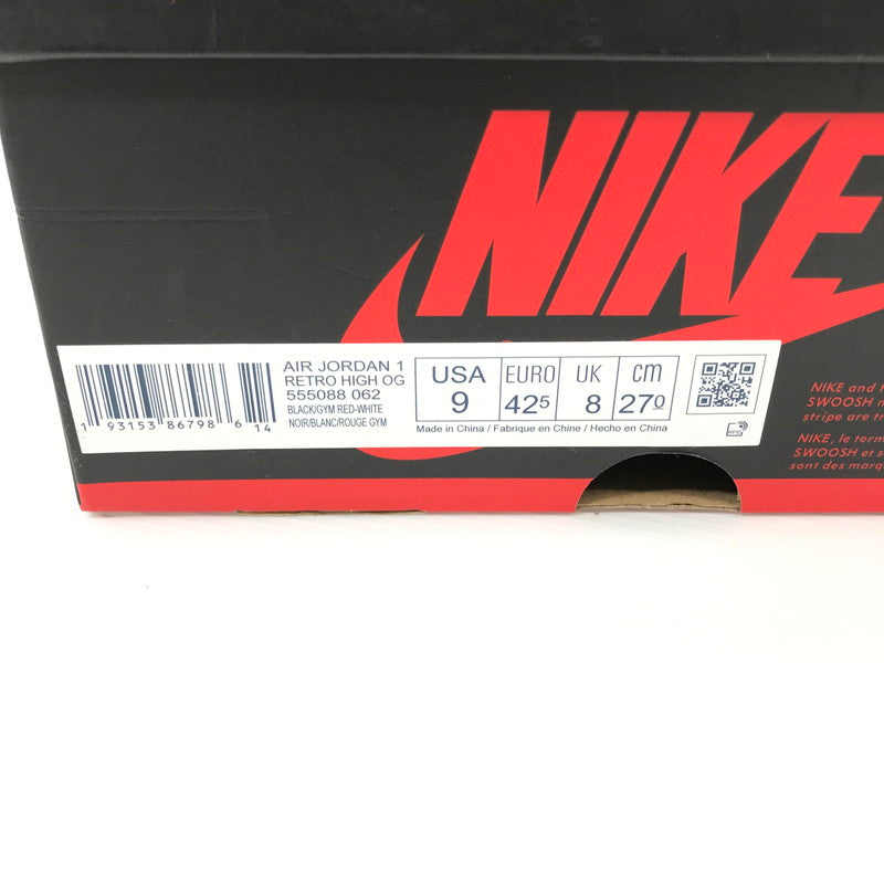 【中古品】【メンズ】 NIKE ナイキ AIR JORDAN 1 RETRO HIGH OG 555088-062 エアジョーダン 1 レトロ ハイ オリジナル スニーカー 靴 160-250527-yy-24-tag サイズ：27cm/US9 カラー：BLACK/GYM RED-WHITE 万代Net店