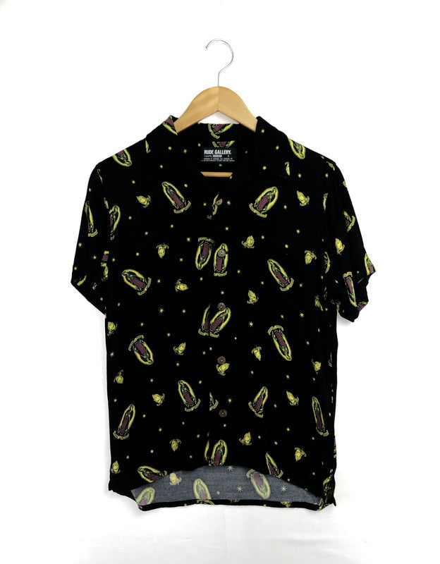 【中古品】【メンズ】 RUDE GALLERY ルード ギャラリー MARIA PRINT ALOHA SHIRT 0001807 マリア柄 アロハシャツ 開襟シャツ トップス 142-260509-rt-07-tag サイズ：3 カラー：ブラック 万代Net店