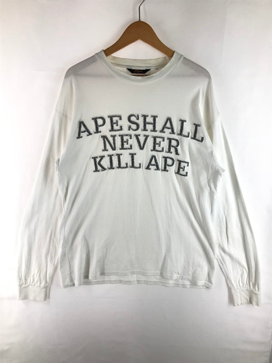【中古品】【メンズ】 A BATHING APE アベイシングエイプ APE SHALL NEVER KILL APE L/S T-SHIRT エイプ シャル ネバー キル エイプ ロングスリーブ Tシャツ 長袖Tシャツ 初期タグ 三角タグ 142-250616-na-15-tag サイズ：L カラー：ホワイト 万代Net店