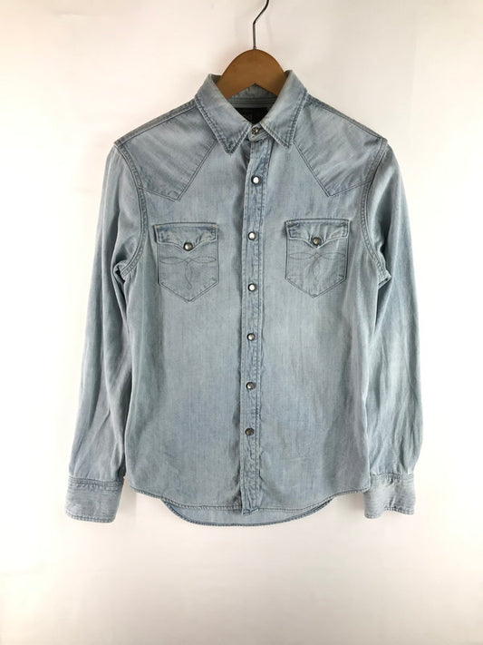 【中古品】【メンズ】 RRL ダブルアールエル DENIM WESTERN L/S SHIRT デニム ウエスタン ロングスリーブ シャツ 長袖シャツ 145-250616-na-17-tag サイズ：XS カラー：インディゴ 万代Net店