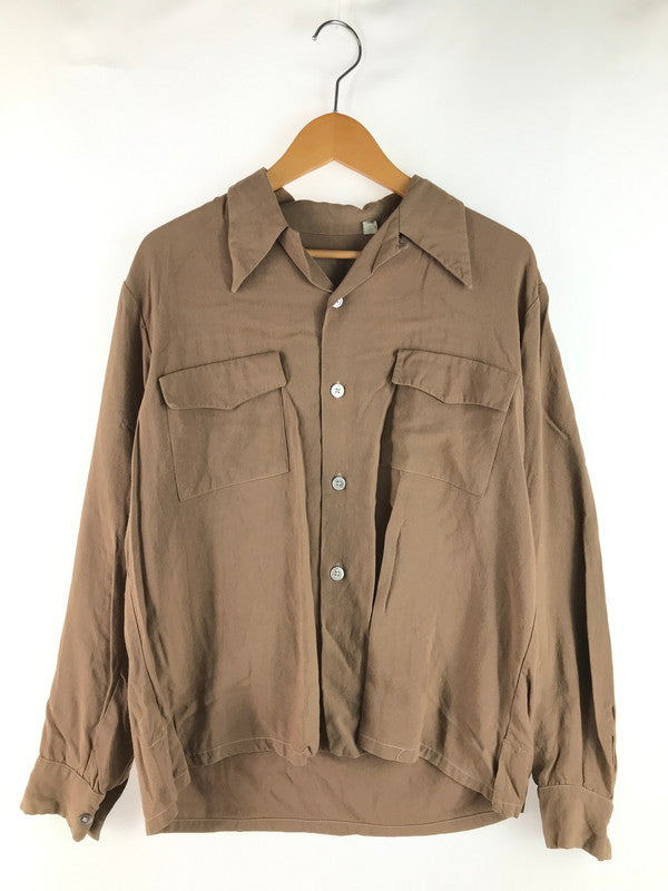 【現状渡し品】【メンズ】 VINTAGE 40'S OPEN COLLAR SHIRT ヴィンテージ 40年代 シェルボタン フラップポケット オープンカラーシャツ 長袖シャツ 146-250703-na-12-tag サイズ：M カラー：ブラウン 万代Net店