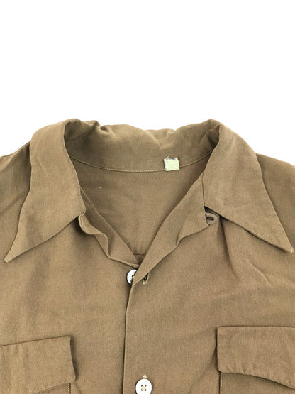 【現状渡し品】【メンズ】 VINTAGE 40'S OPEN COLLAR SHIRT ヴィンテージ 40年代 シェルボタン フラップポケット オープンカラーシャツ 長袖シャツ 146-250703-na-12-tag サイズ：M カラー：ブラウン 万代Net店