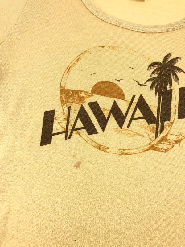 【中古品】【メンズ】 Champion チャンピオン 70～80's SEEPAGE HAWAII PRINT 70～80年代 染み込み ハワイ プリントTシャツ 半袖Tシャツ トップス ヴィンテージ 146-250626-rt-05-tag サイズ：L カラー：ベージュ 万代Net店