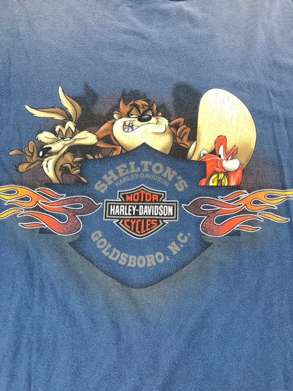 【現状渡し品】【メンズ】 HARLEY DAVIDSON ハーレーダビッドソン TASMANIAN DEVIL MOTORCYCLE PRINT TEE タスマニアンデビル モーターサイクル プリントTシャツ 146-250625-rt-04-tag サイズ：なし カラー：ブルー 万代Net店