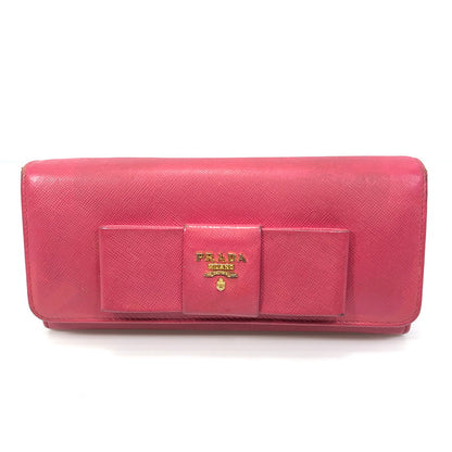 【現状渡し品】【レディース】 PRADA プラダ サフィアーノ リボン付き二つ折り長財布 1M1132 ロングウォレット 財布 181-250619-rt-07-tag カラー：ピオニア 万代Net店