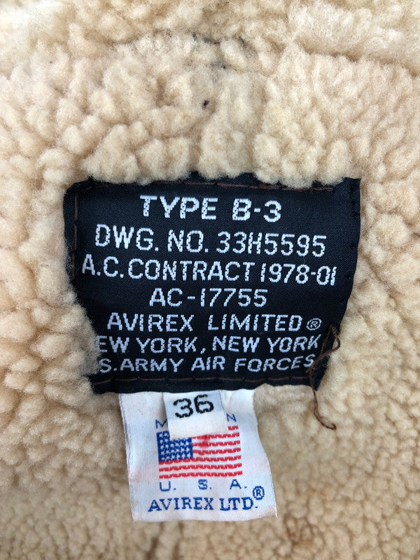 【現状渡し品】【メンズ】 AVIREX アヴィレックス USA製 B-3 MOUTON BOA FLIGHT JACKET 33H5595 AC-17755 ムートン ボア フライトジャケット アウター 145-250706-rt-09-tag サイズ：36 カラー：ブラウン 万代Net店