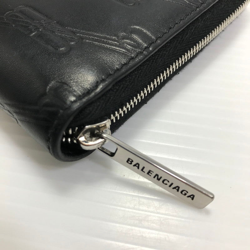 【中古品】【メンズ】 BALENCIAGA バレンシアガ EMBOSSED MONOGRAM ZIP WALLET 717787 エンボス モノグラム ジップウォレット 長財布 181-250720-na-21-tag カラー：ブラック 万代Net店