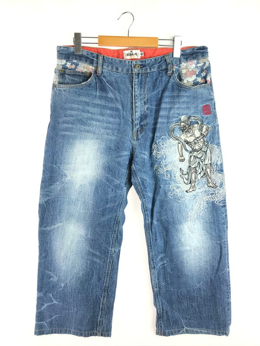 【中古品】【メンズ】 絡繰魂 カラクリタマシイ EMBROIDERED STRAIGHT DENIM PANTS 仁王像刺繍 ストレート デニムパンツ ボトムス 156-250728-rt-14-tag サイズ：38 カラー：インディゴ 万代Net店