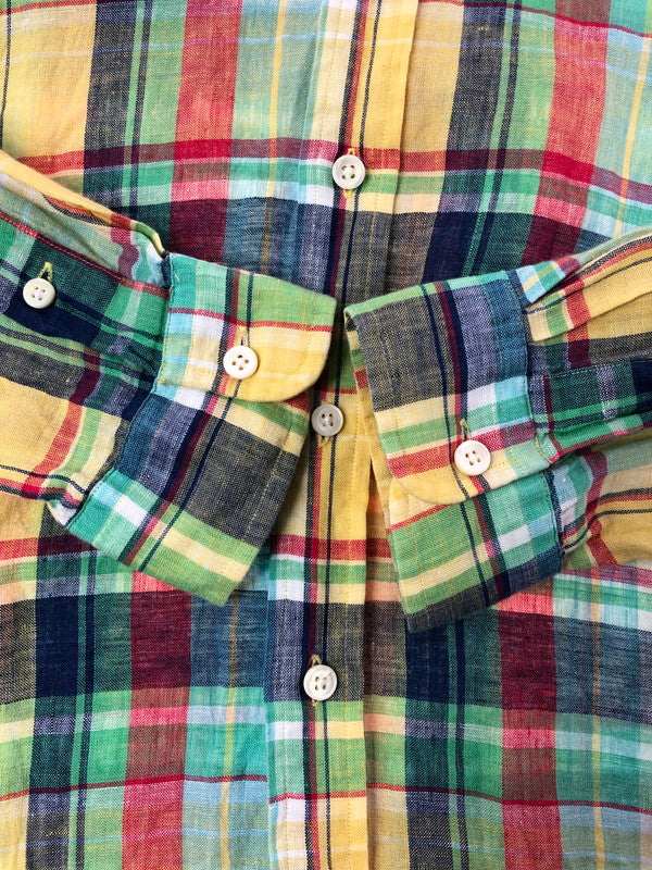 【中古品】【メンズ】 RALPH LAUREN ラルフローレン CUSTOM FIT LINEN CHECK BD SHIRT カスタム フィット リネン チェック シャツ 146-260516-rt-15-tagh サイズ：M カラー：マルチカラー 万代Net店