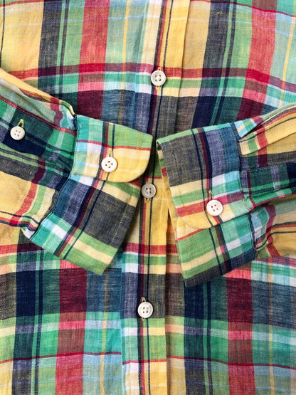【中古品】【メンズ】 RALPH LAUREN ラルフローレン CUSTOM FIT LINEN CHECK BD SHIRT カスタム フィット リネン チェック シャツ 146-260516-rt-15-tagh サイズ：M カラー：マルチカラー 万代Net店