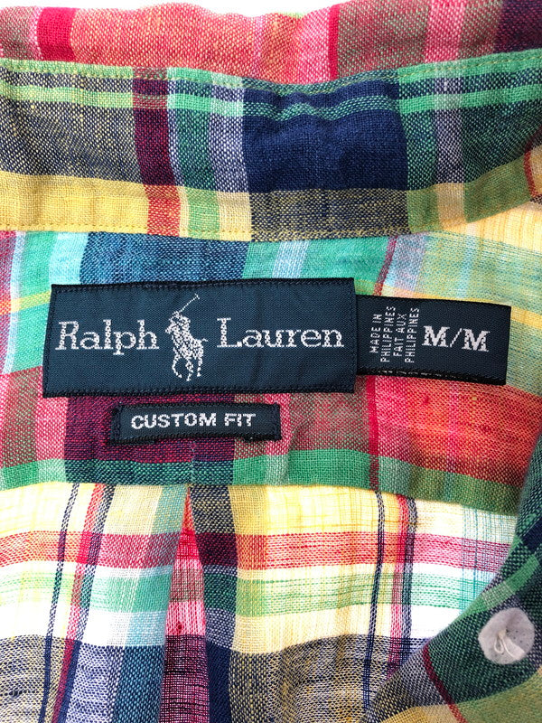 【中古品】【メンズ】 RALPH LAUREN ラルフローレン CUSTOM FIT LINEN CHECK BD SHIRT カスタム フィット リネン チェック シャツ 146-260516-rt-15-tagh サイズ：M カラー：マルチカラー 万代Net店