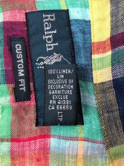 【中古品】【メンズ】 RALPH LAUREN ラルフローレン CUSTOM FIT LINEN CHECK BD SHIRT カスタム フィット リネン チェック シャツ 146-260516-rt-15-tagh サイズ：M カラー：マルチカラー 万代Net店